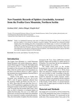 New Faunistic Records of Spiders (Arachnida, Areneae) from the Fruška Gora Mountain, Northern Serbia