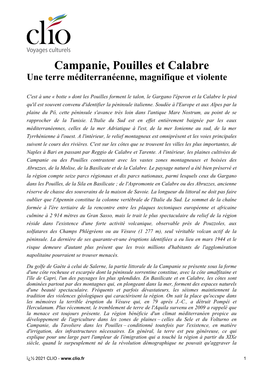 Campanie, Pouilles Et Calabre Une Terre Méditerranéenne, Magnifique Et Violente