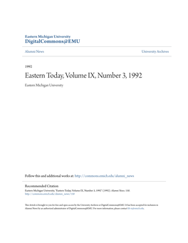 Eastern Today, Volume IX, Number 3, 1992 Eastern Michigan University