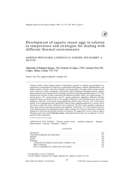 Development of Aquatic Insect Eggs in Relation to Temperature and Strategies for Dealing with Different Thermal Environments