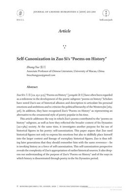 Article Self-Canonization in Zuo Si's “Poems on History”