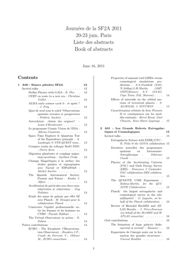 Journées De La SF2A 2011 20-23 Juin, Paris Liste Des Abstracts Book of Abstracts