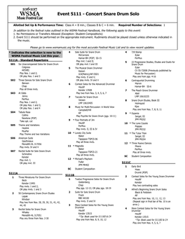 Event 5111 - Concert Snare Drum Solo Music Festival List