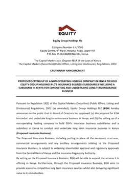 Equity Group Holdings Plc Company Number C.4/2005 Equity Centre