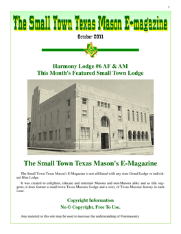 The Small Town Texas Mason's E-Magazine