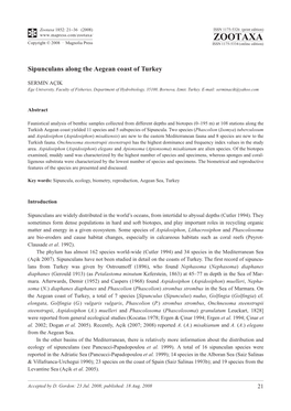 Zootaxa, Sipunculans Along the Aegean Coast of Turkey