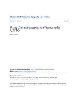 Fixing Continuing Application Practice at the USPTO Kevin Rizzuto