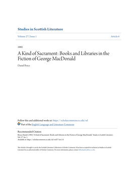 Books and Libraries in the Fiction of George Macdonald Daniel Boice