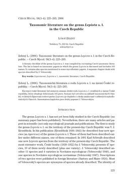 Taxonomic Literature on the Genus Lepiota S. L. in the Czech Republic
