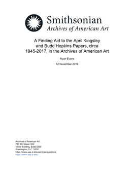 A Finding Aid to the April Kingsley and Budd Hopkins Papers, Circa 1945-2017, in the Archives of American Art