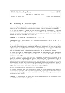 29Th July, 2013 2.1 Matching in General Graphs