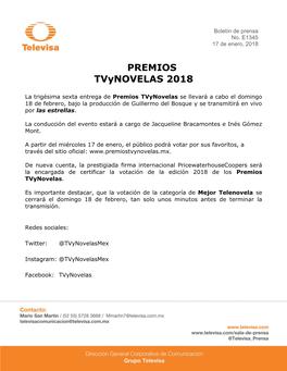 PREMIOS Tvynovelas 2018