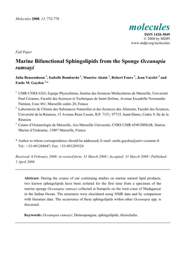 Marine Bifunctional Sphingolipids from the Sponge Oceanapia Ramsayi