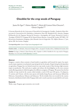 ﻿Checklist for the Crop Weeds of Paraguay