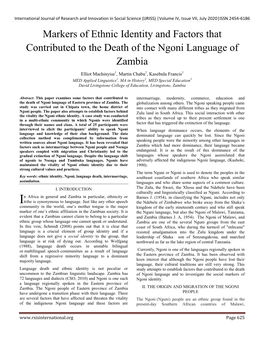 Markers of Ethnic Identity and Factors That Contributed to the Death of the Ngoni Language of Zambia