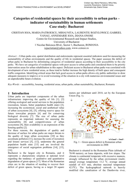 Categories of Residential Spaces by Their Accessibility to Urban Parks – Indicator of Sustainability in Human Settlements Case Study: Bucharest