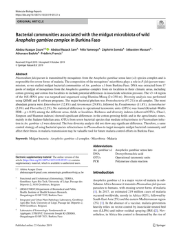 Bacterial Communities Associated with the Midgut Microbiota of Wild Anopheles Gambiae Complex in Burkina Faso