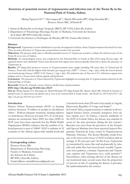 Inventory of Potential Vectors of Trypanosoma and Infection Rate of the Tsetse Fly in the National Park of Ivindo, Gabon