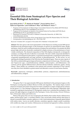 Essential Oils from Neotropical Piper Species and Their Biological Activities