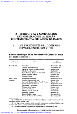 DA-1988-1989, Núm. . 2.1. Los Presidentes Del Gobierno Español
