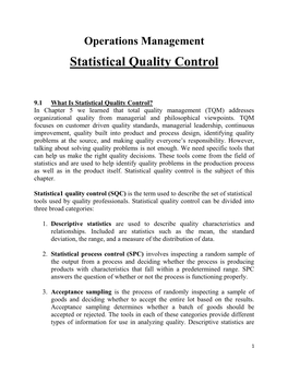 Statistical Quality Control