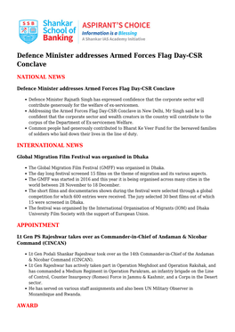 Defence Minister Addresses Armed Forces Flag Day-CSR Conclave