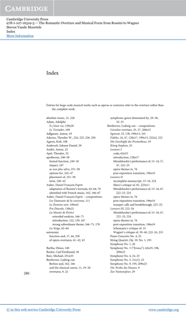 Cambridge University Press 978-1-107-16319-5 — the Romantic Overture and Musical Form from Rossini to Wagner Steven Vande Moortele Index More Information