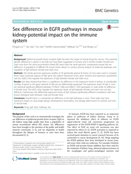 Sex Difference in EGFR Pathways in Mouse Kidney-Potential Impact On