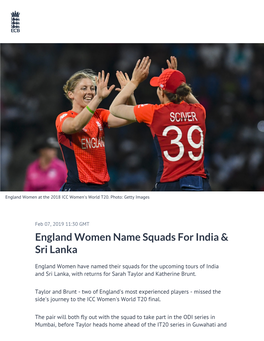 England Women Name Squads for India & Sri Lanka