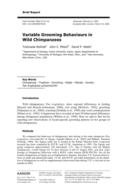 Variable Grooming Behaviours in Wild Chimpanzees