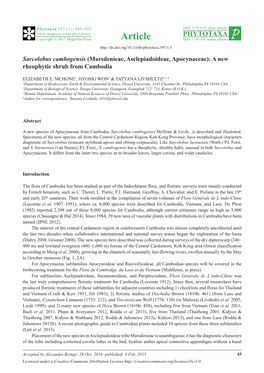 (Marsdenieae, Asclepiadoideae, Apocynaceae): a New Rheophytic Shrub from Cambodia