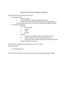 Papua New Guinea Transport Corridors