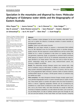 Molecular Phylogeny of Eulamprus Water Skinks and the Biogeography of Eastern Australia