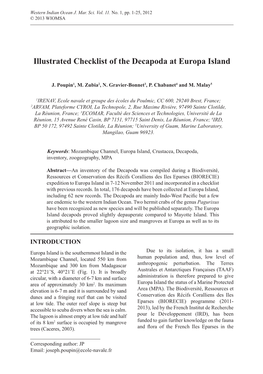 Illustrated Checklist of the Decapoda at Europa Island