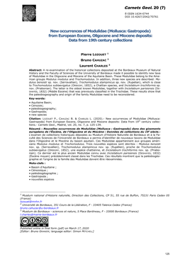 From European Eocene, Oligocene and Miocene Deposits: Data from 19Th Century Collections