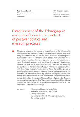 Establishment of the Ethnographic Museum of Istria in the Context of Postwar Politics and Museum Practices