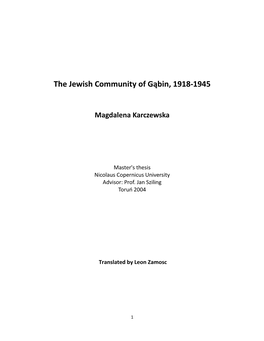 The Jewish Community of Gąbin, 1918-1945