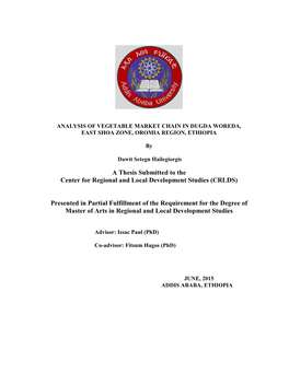 Thesis Submitted to the Center for Regional and Local Development Studies (CRLDS)