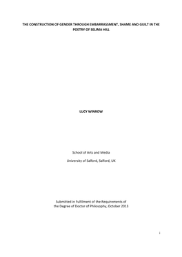 The Construction of Gender Through Embarrassment, Shame and Guilt in the Poetry of Selima Hill