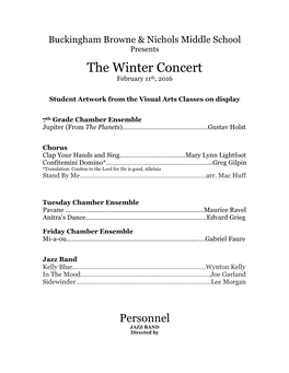 The Winter Concert February 11Th, 2016