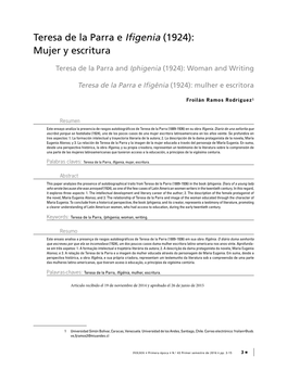 Teresa De La Parra E Ifigenia (1924): Mujer Y Escritura