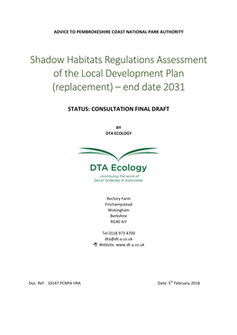 Shadow Habitats Regulations Assessment of the Local Development Plan (Replacement) – End Date 2031