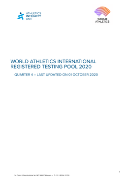 World Athletics International Registered Testing Pool 2020