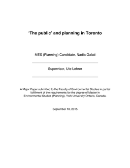 ʻthe Publicʼ and Planning in Toronto