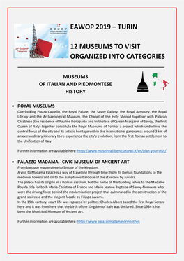 Eawop 2019 – Turin 12 Museums to Visit Organized Into