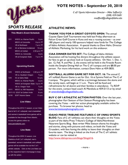 Sports Release Athletic News