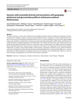 Genome-Wide Nucleotide Diversity and Associations with Geography, Ploidy Level and Glucosinolate Profiles in Aethionema Arabicum