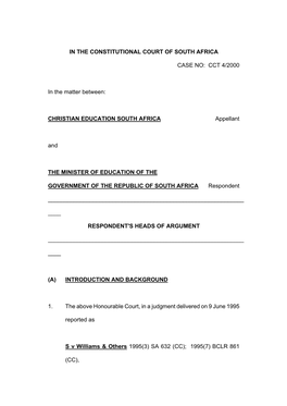 CHRISTIAN EDUCATION SOUTH AFRICA Appellant