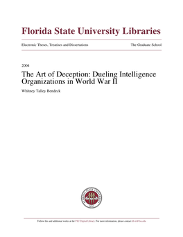Dueling Intelligence Organizations in World War II Whitney Talley Bendeck