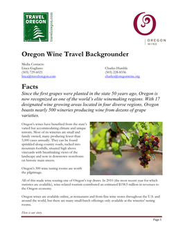 Oregon Wine Travel Backgrounder